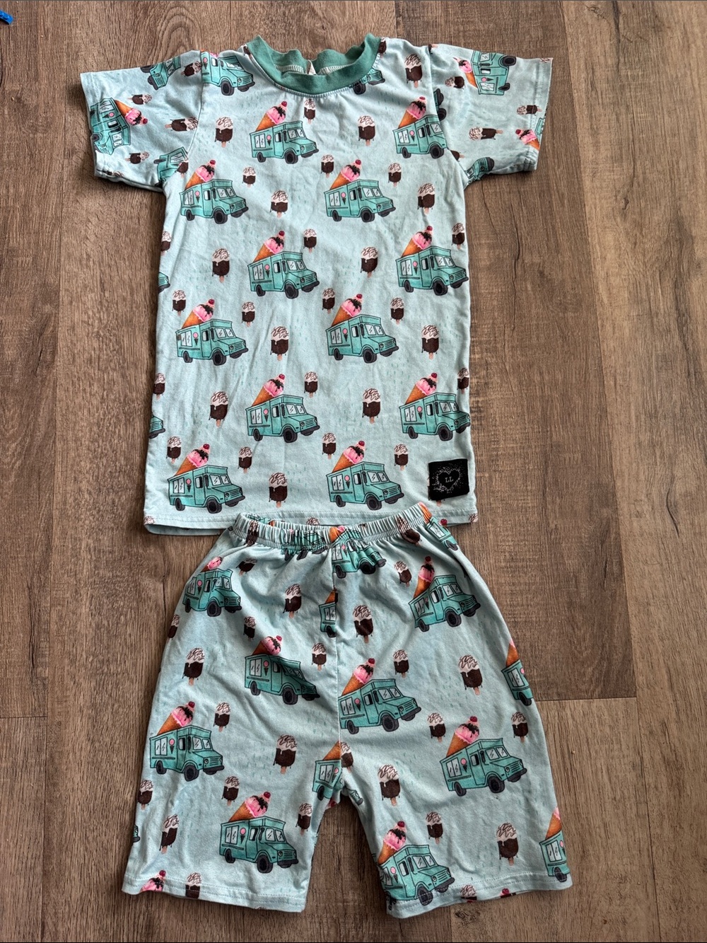 Kids Ice Cream Truck Print Pajama Set - Mint